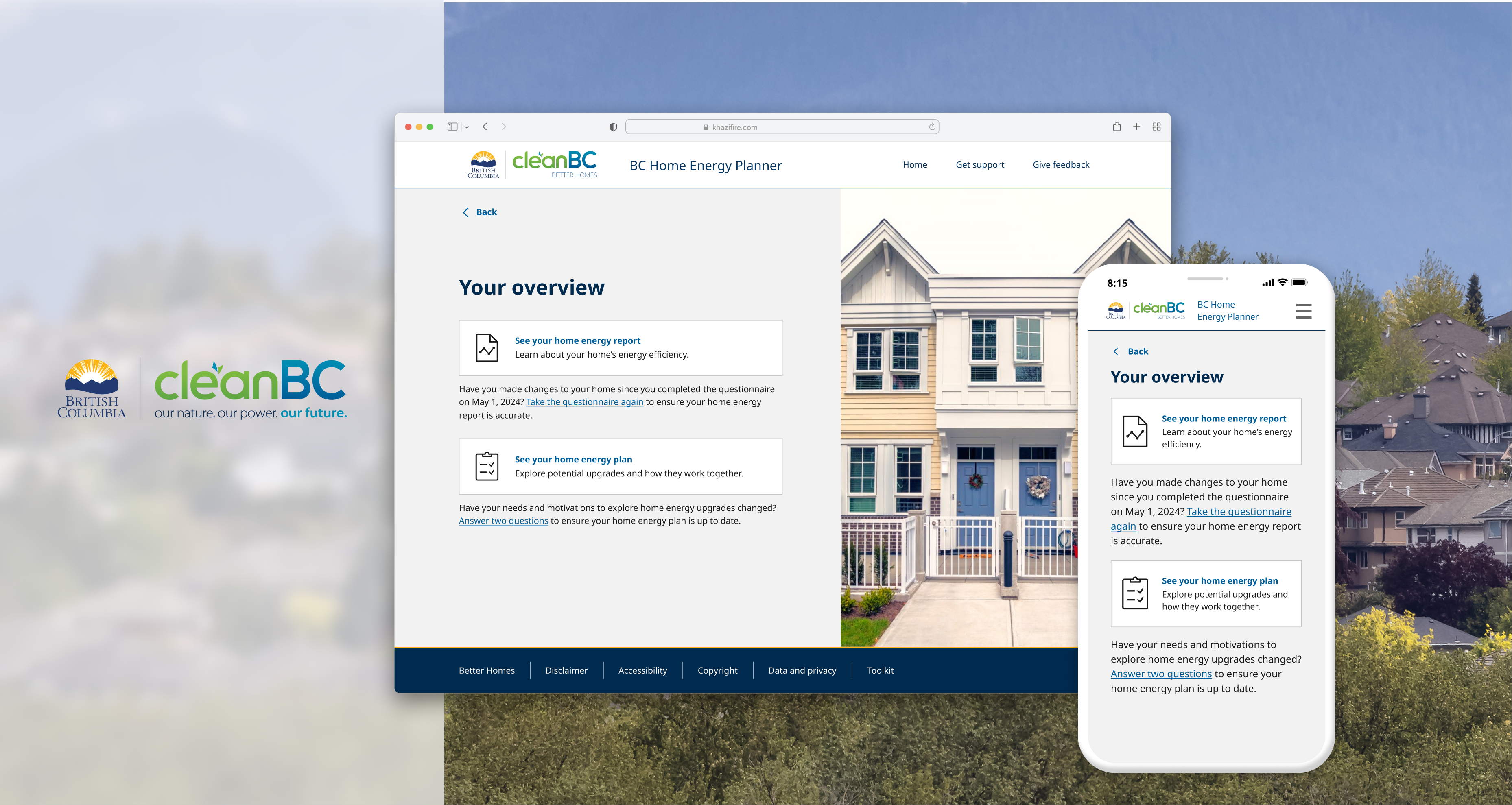 BC Home Energy Planner desktop and mobile overview screens
