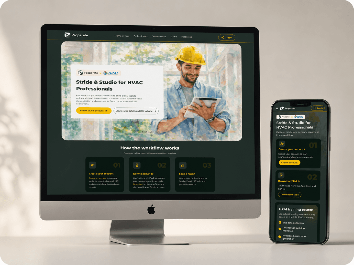 Properate website redesign shown on desktop and mobile