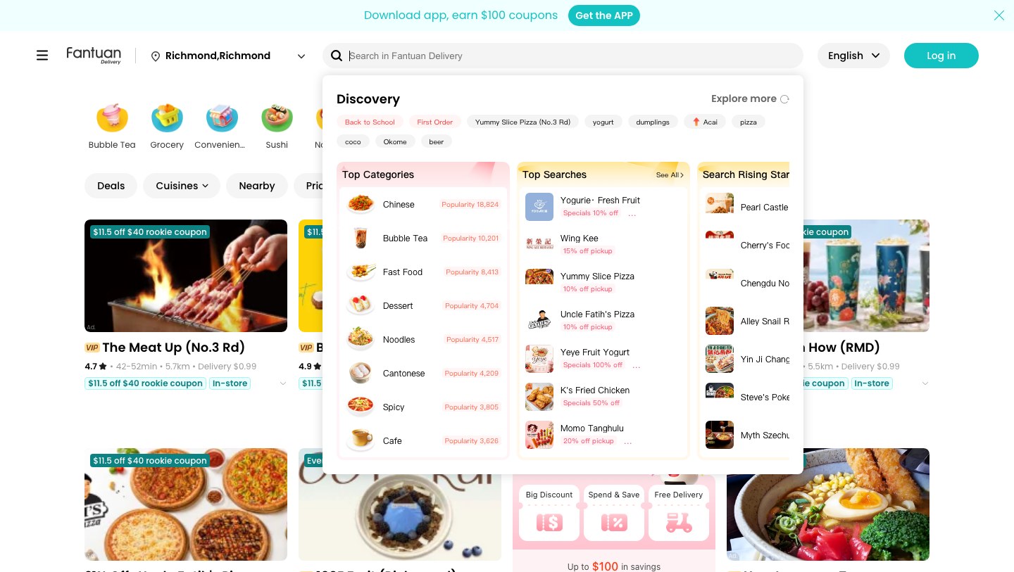 The shipped search Discovery panel, with Back to School among the tags in the refreshable row above Top Categories and Top Searches