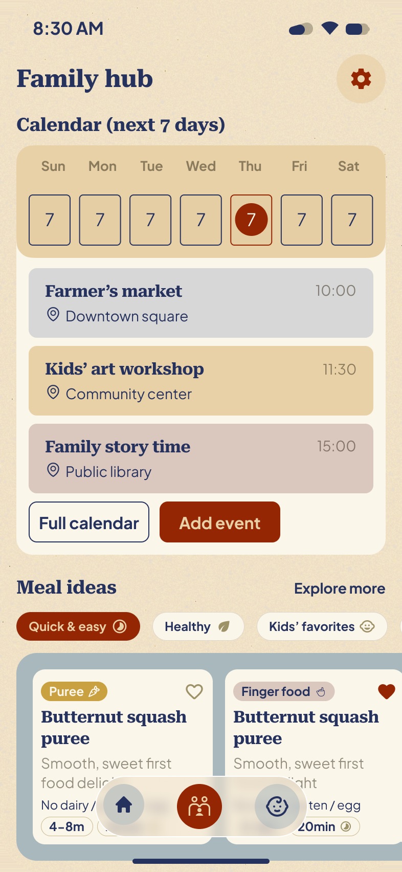 Family hub tab