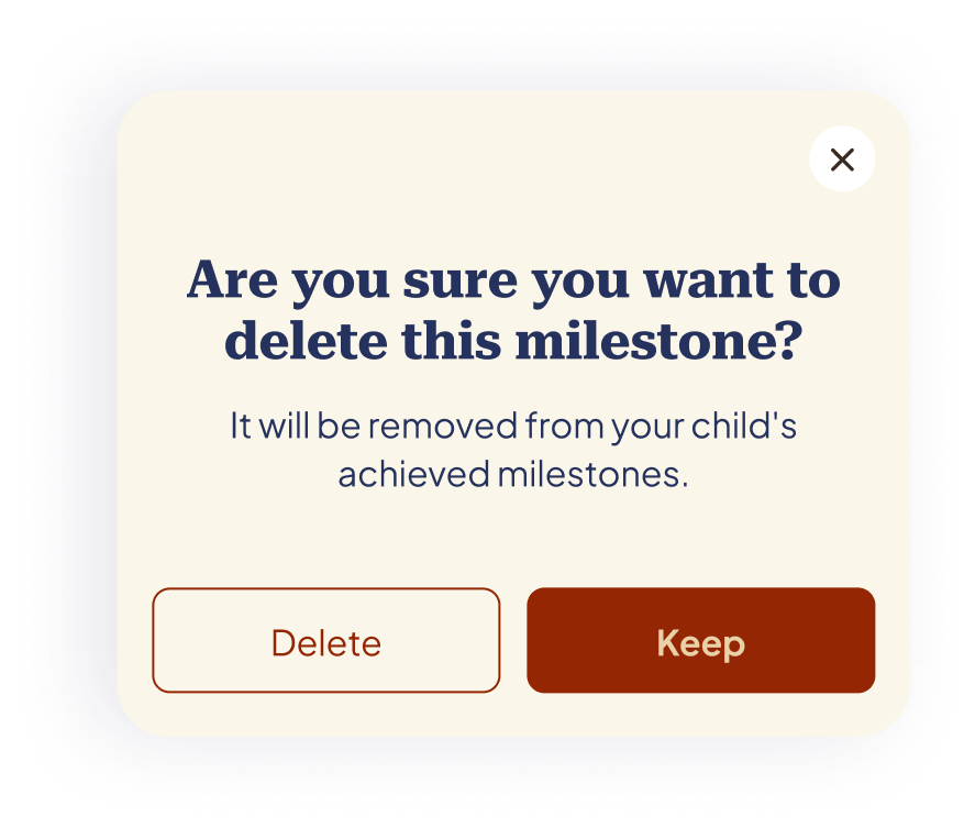 Delete milestone confirmation, with Keep as the primary button