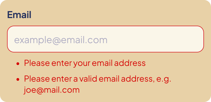 Inline email validation errors