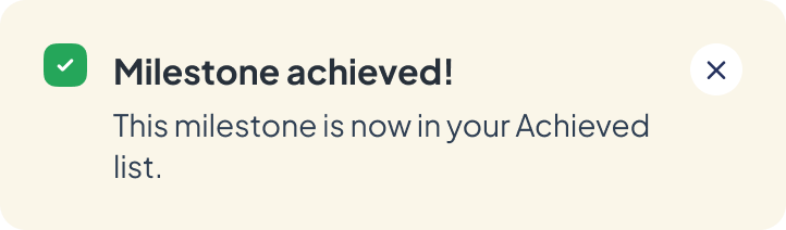 Milestone achieved toast