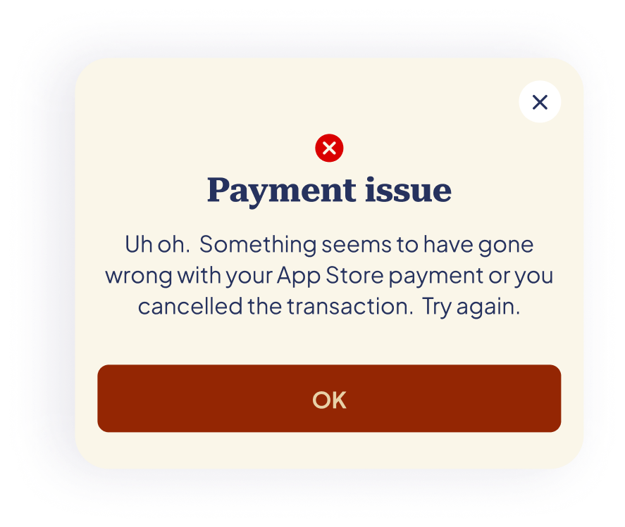 Payment issue dialog