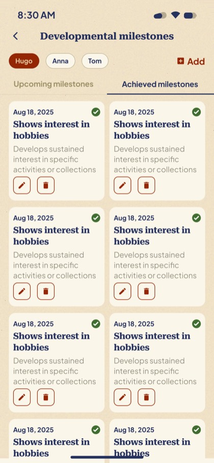Developmental milestones