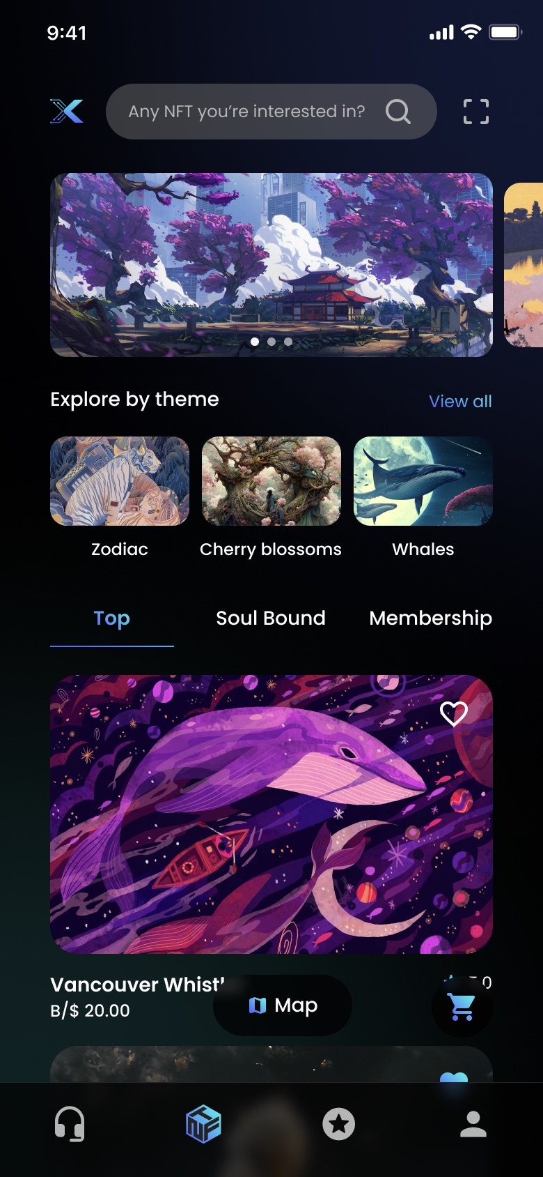 xPass+ NFT marketplace, browsable by theme