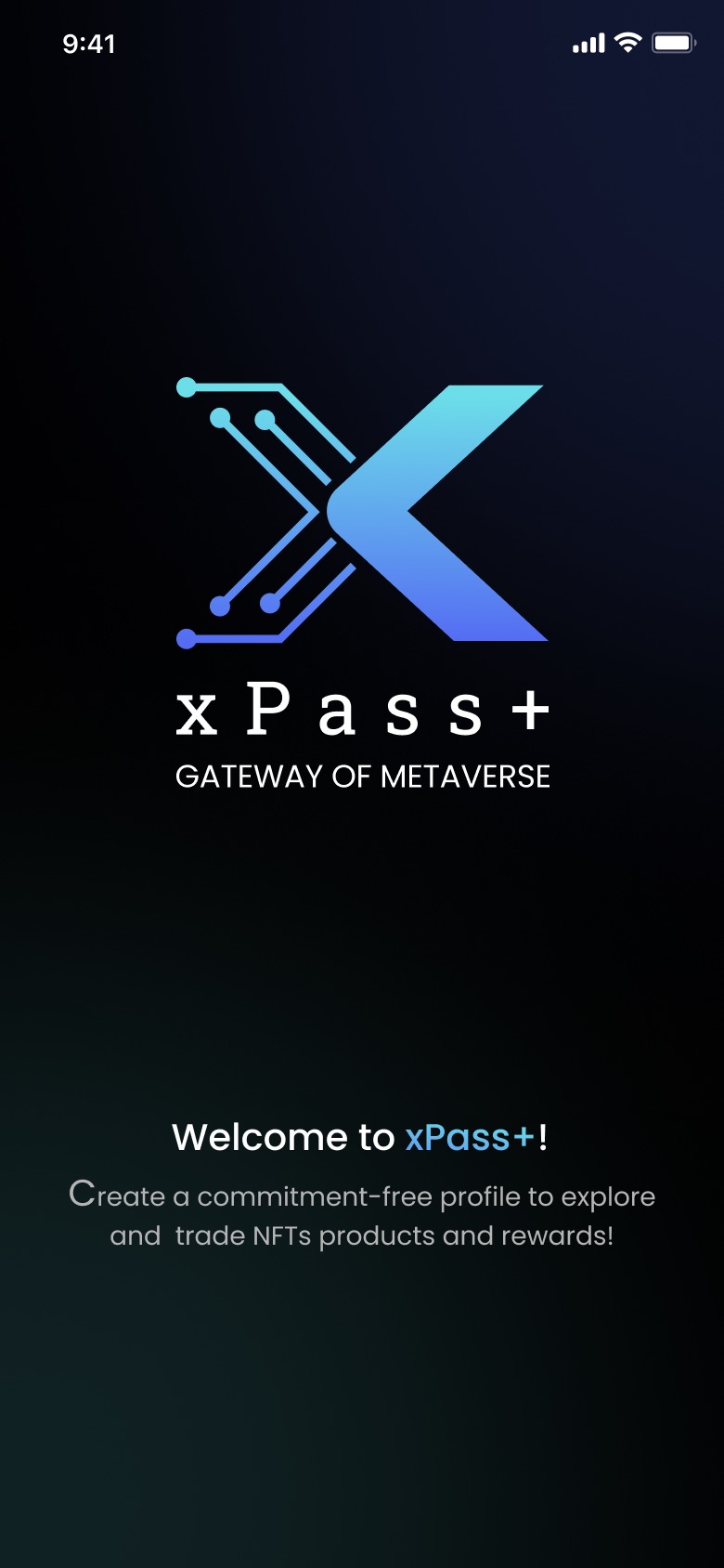 xPass+ welcome screen — gateway of metaverse